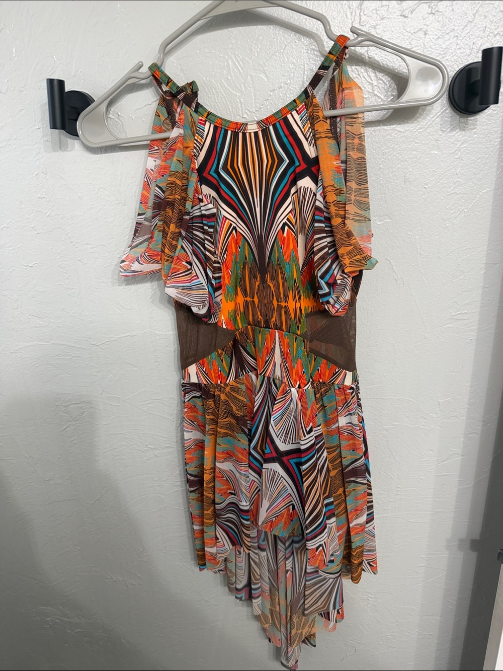 Weissman Multicolor Dance Dress in Orange, Teal, Brown & Cream